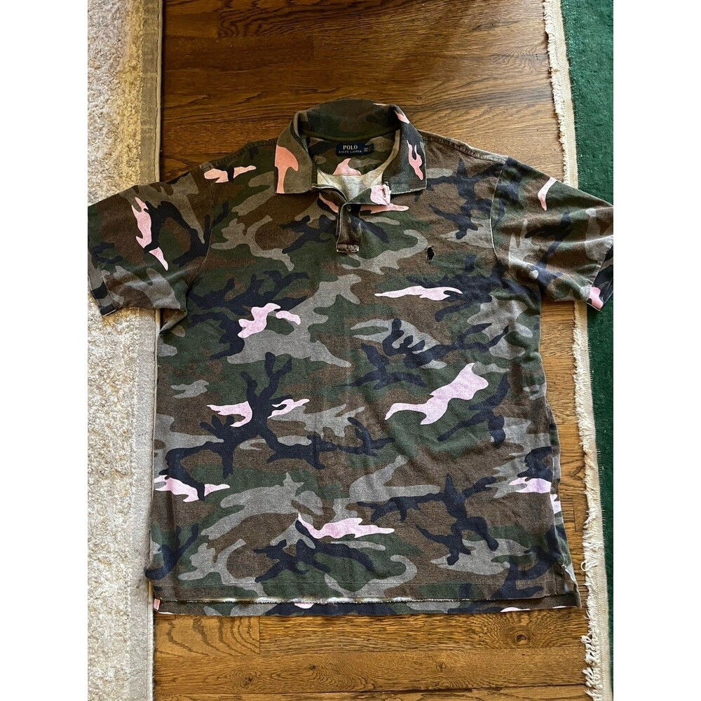 Men's Polo Ralph Lauren Short Sleeve Camouflage Camo W Pink Polo Shirt Sz 2XLT